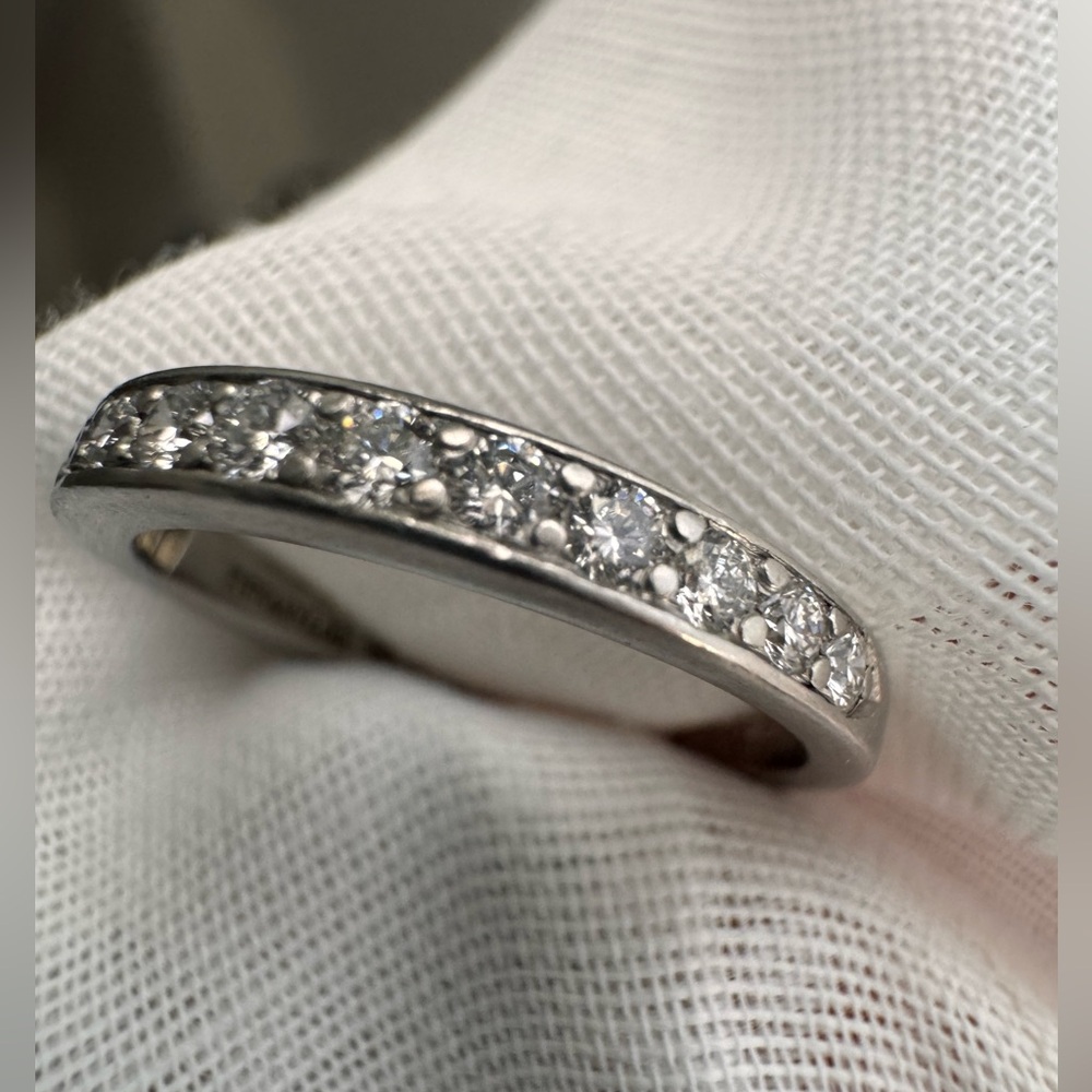 Authentic Vintage Tiffany and Co. Diamond Platinum Half Eternity Wedding Band - Picture 3 of 14